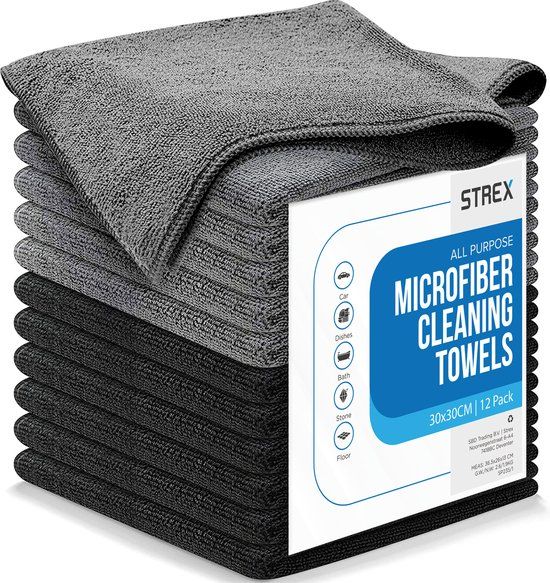 Strex Microvezeldoekjes 12 Stuks - Zwart/Grijs - 30x30 cm