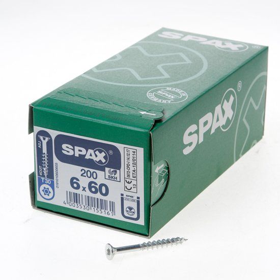 Spax Spaanplaatschroef platverzonken kop verzinkt T-Star T30 deeldraad 6.0 x 60mm - 200 stuks