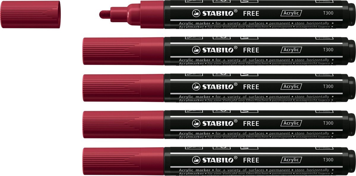 Stabilo FREE - Acryl Marker - T300 - Ronde Punt - 2-3 mm - Heide Paars - Doos 5 stuks