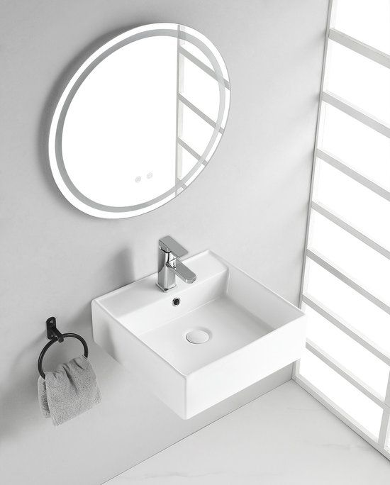 Wiesbaden Larx Wastafel - 46x46x16cm - Wit - Keramiek - Vierkant