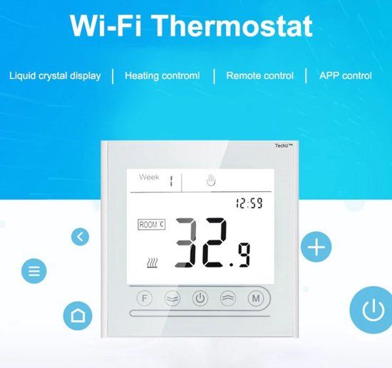 TechU™ Slimme Thermostaat Optimum – Wifi – Bediening met App, Google Assistant & Alexa – Wit – Water Heating