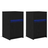 vidaXL LED Bedside Cabinet 2 pcs Black Oak 38 x 34 x 61 cm Engineered Wood