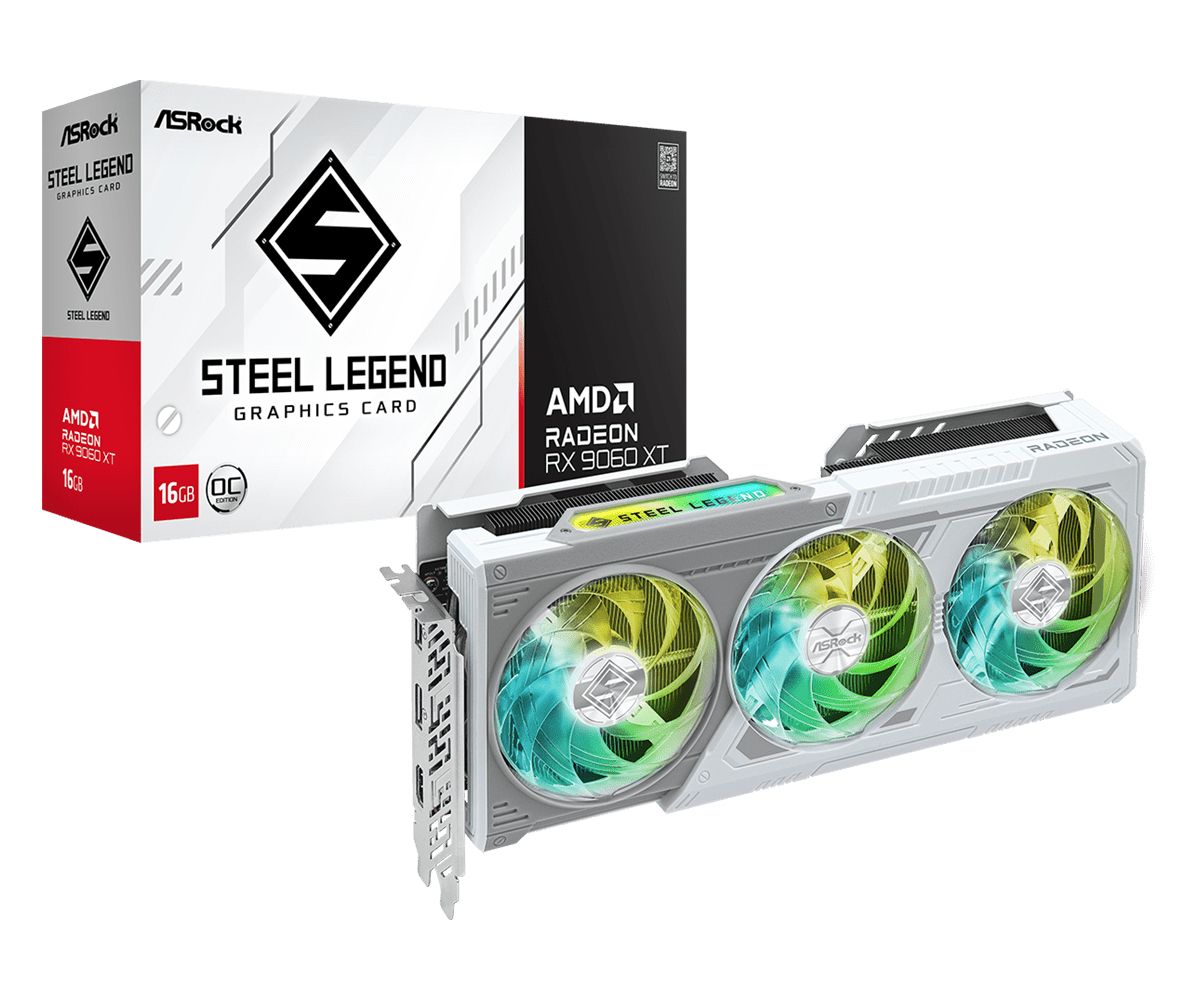 ASRock Radeon RX 9060 XT Steel Legend 16GB OC GDDR6 Graphics Card