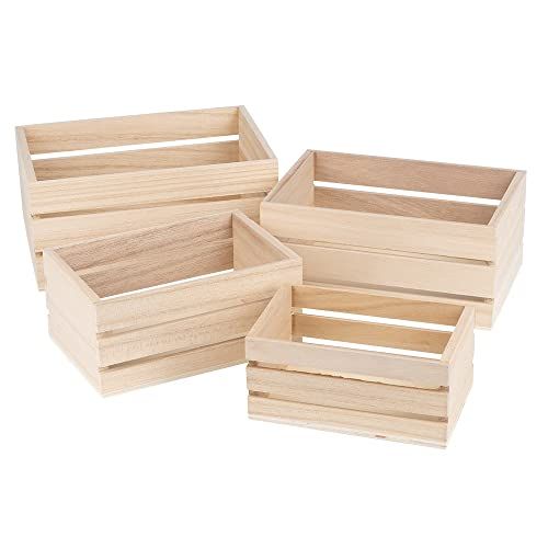 Ideen mit Herz Set van 4 kleine rechthoekige houten kisten in verschillende maten, houten dozen