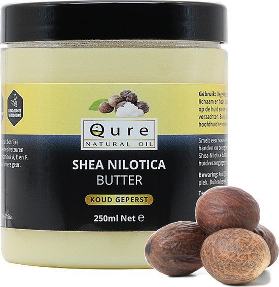 Qure Natural Oil Shea Butter Nilotica 250ml - 100% Pure & Unprocessed - Natural Skincare - East African Shea Butter for Skin, Hair & Body - Softer & More Spreadable