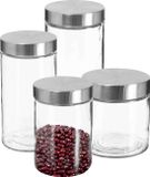 Secret de Gourmet - Set de 4 boîtes de conservation pour cuisine - pots - verre - couvercle inox - 4 formats