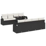 vidaXL Tuinbank Set 9-delig Zwart Polyrotan