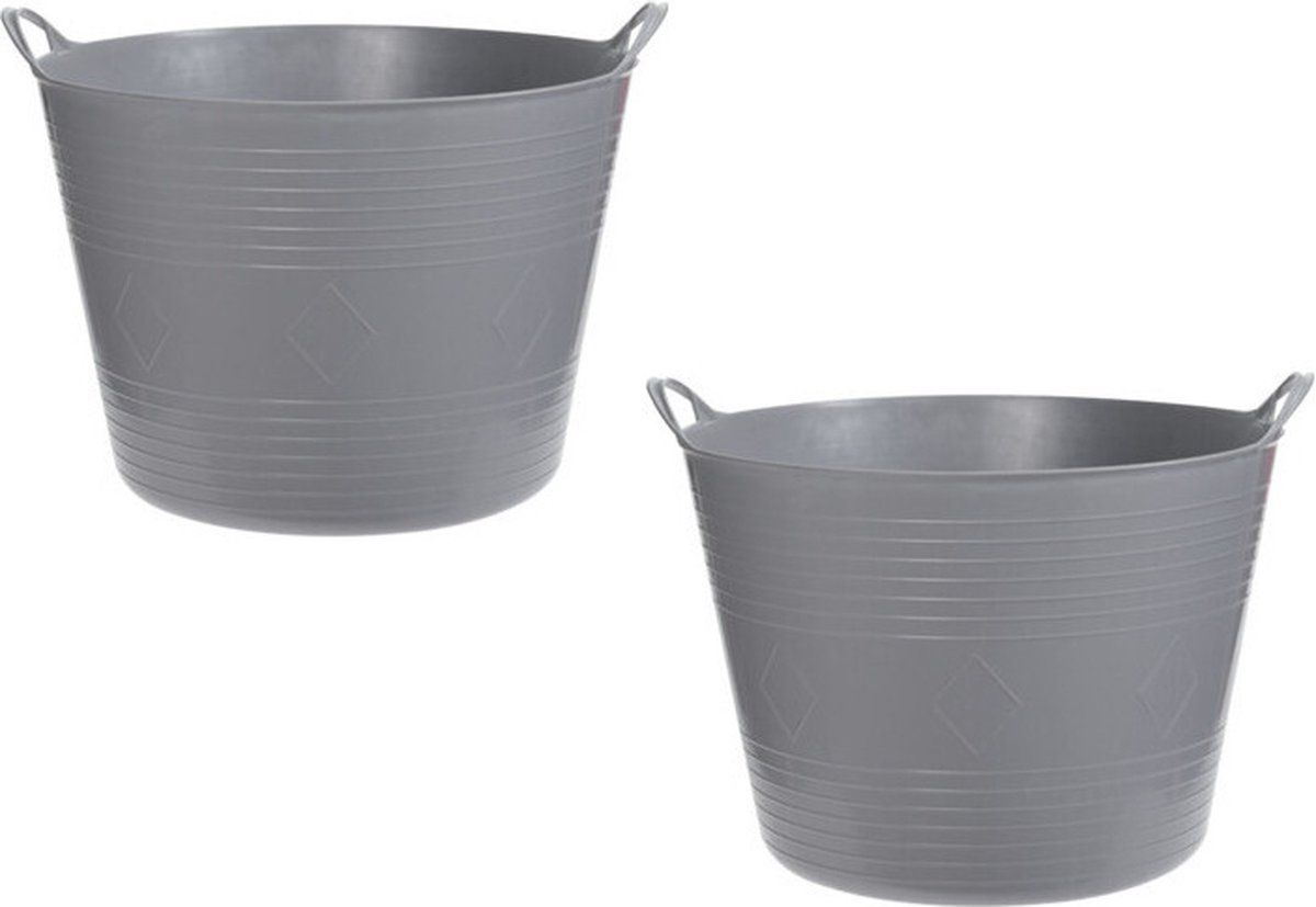 Bellatio Decorations 2x Flexibele Kuip Emmers/Wasmanden Rond Lichtgrijs 43 Liter - Opbergmanden