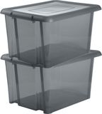 EDA Boîte de rangement 80L - 4x - gris - empilable - L56 x L50 x H36 cm - plastique - Bac/boîte avec couvercle