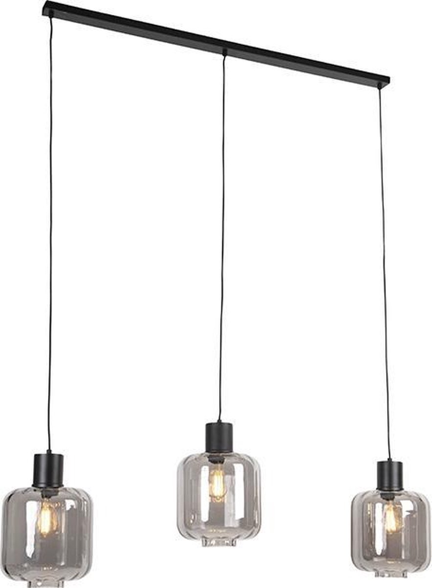 QAZQA qara - Hanglamp eettafel - 3 lichts - L 1400 mm - Zwart