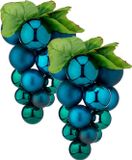 Krist+ Kerstornament druiventros - 2x stuks - blauw - 33 cm - kunststof - kersthanger fruit - wijn thema - decoratie druiven