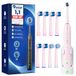 Brosse à dents électrique rotative pour adultes et enfants, avec 8 brossettes (2 types), 3 intensités, 5 modes, brosse à dents électrique avec support mural, station de charge, 2 minutes