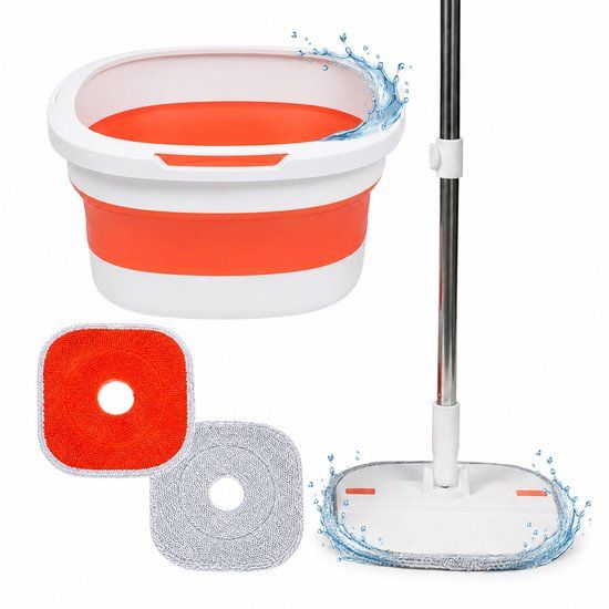 Merkloos Mop set - 3,8 l - emmer - 2 opzetstukken - wit, oranje, antraciet