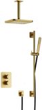 Hotbath Gal - Ensemble de douche encastrée - Laiton brossé PVD - Thermostatique - Tube de plafond 15 cm - Douche de tête 220 mm - Douchette à main - Barre de glissière 900 mm - avec inverseur 2 voies