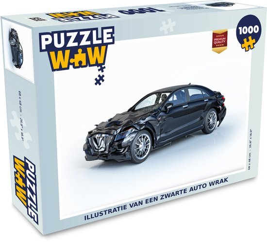 MuchoWow Puzzel Illustratie van een zwarte auto wrak - Legpuzzel - Puzzel 1000 stukjes volwassenen - Sinterklaas cadeautjes - Sinterklaas voor grote kinderen