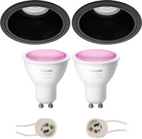 BES LED Pragmi Minko Pro - Inbouw Rond - Mat Zwart - Verdiept - Ø90mm - Philips Hue - LED Spot Set GU10 - White and Color Ambiance - Bluetooth