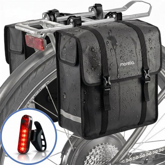 Morelia® Waterdichte Dubbele Fietstas - 48 Liter - Zwart - Achter - Tarpaulin - Elektrische Fiets, Stadsfiets, Transportfiets