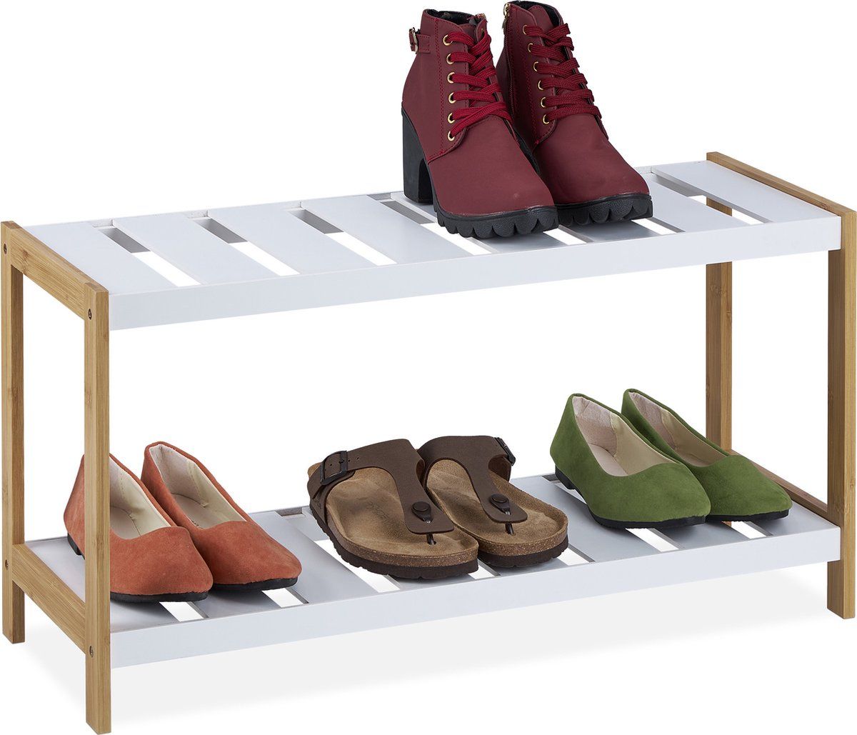 Relaxdays schoenenrek 2-laags - opbergrek voor 6 paar schoenen - laag schoenenmeubel hal
