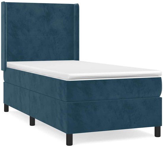 vidaXL Boxspring met matras fluweel donkerblauw 90x200 cm