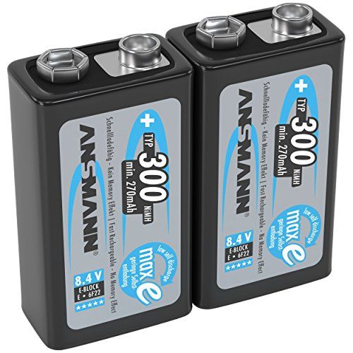 Ansmann 9 V-accu 300 mAh NiMH (2 stuks) - oplaadbare 9 Volt E-blokbatterijen, maxE geringe zelfontlading