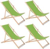 GreenBlue GB183 - Set van 4 stuks strandstoel - Houten ligstoel Beukenhout Licht Groen
