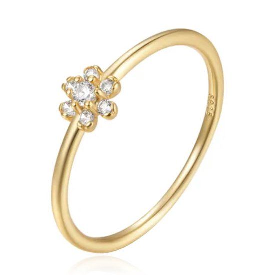 Elenza AMS Elenza Thin .925 Zilveren Ring met Bloemontwerp en Gouden Plating