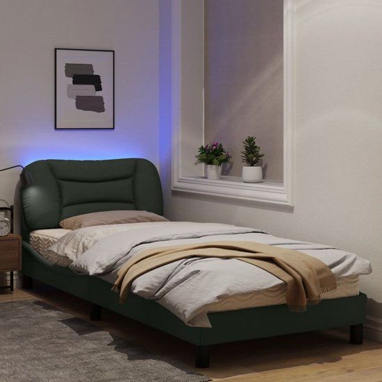 vidaXL Bedframe met LED, stof, donkergrijs, 90x190 cm