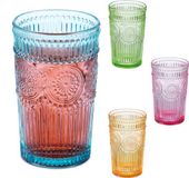 Merkloos Relaxdays Drinkglazen - Set van 4 - 360 ml - Vintage - Vaatwasserbestendig - Gekleurd