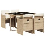 vidaXL 5-delige tuinset met kussens, beige, polyrotan