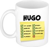Bellatio Decorations Naam mok Hugo - wit - top gozer - keramiek - 300 ml - cadeau collega beker