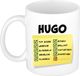Bellatio Decorations Naam mok Hugo - wit - top gozer - keramiek - 300 ml - cadeau collega beker
