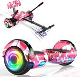 SISIGAD Hoverboard with Seat Attachment, 6.5'' Self Balancing Hoverboards Go Kart with Bluetooth and LED Lights, Combo Seat Attachment