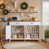Bealife AP53 Ladekast - Keukenkast met 2 lades en 4 deuren - Buffetkast met werkblad voor keuken, woonkamer, hal en eetkamer - Bruin