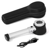 Loupe avec grossissement 30x, éclairage LED, rechargeable, poignée amovible, lentille 25 mm