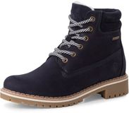 Tamaris - Dames Enkellaarzen - Leer/Textiel - Wol/Textiel - Rubber - Blauw - Maat 37
