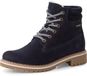 Tamaris - Dames Enkellaarzen - Leer/Textiel - Wol/Textiel - Rubber - Blauw - Maat 37