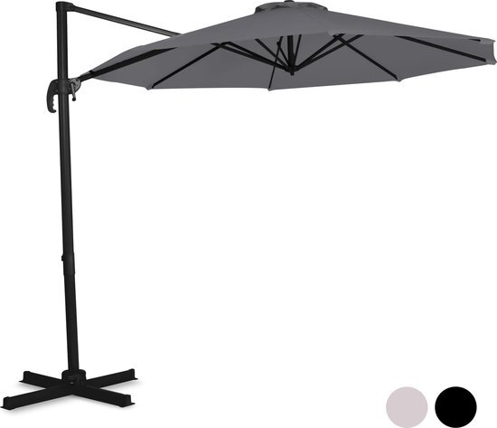 VONROC GARDEN VONROC Parasol Bardolino Ø300cm – Zweefparasol – Draai- en kantelbaar – UPF 50+ doek - Grijs