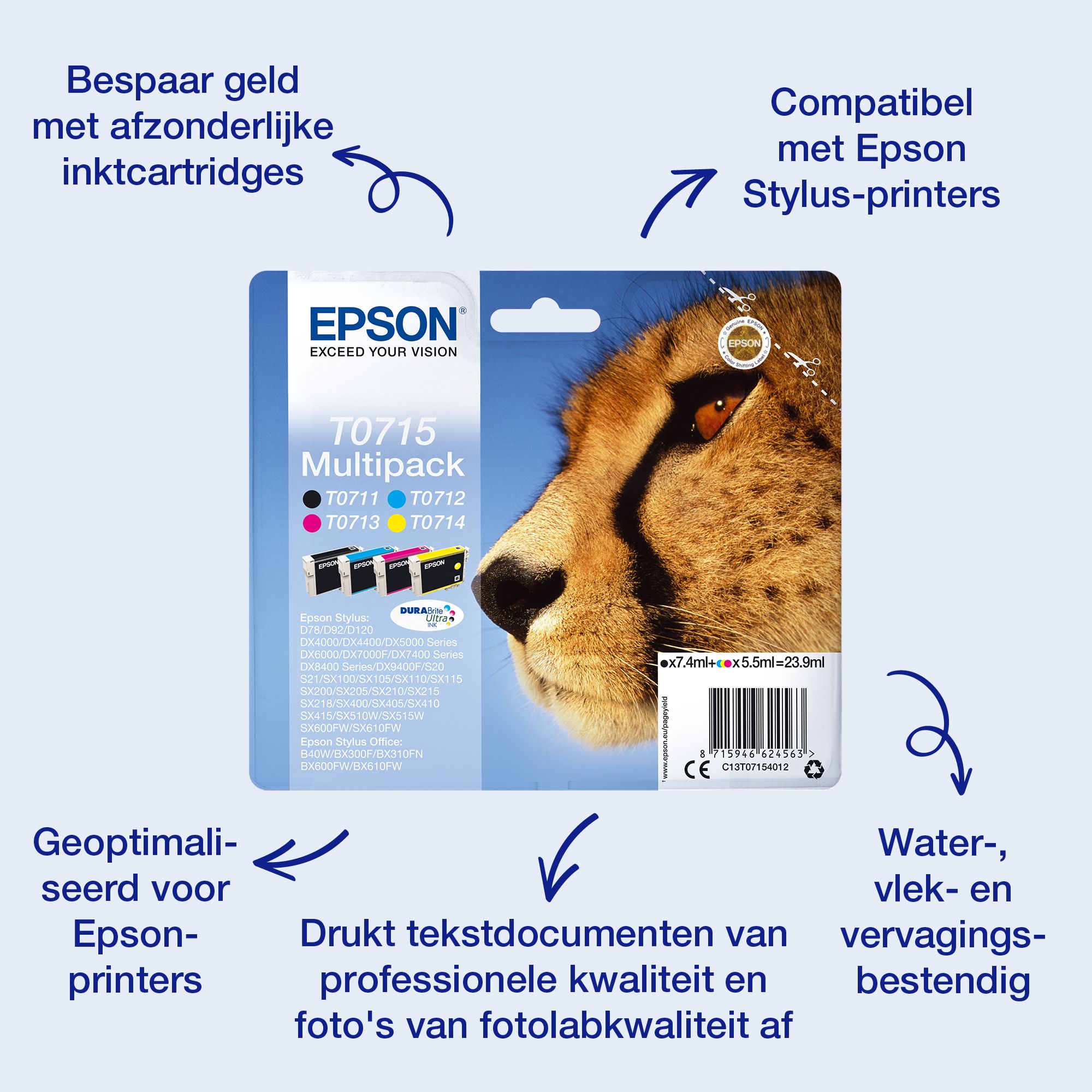 Epson T0715 Multipack - Original Ink Cartridges - Black, Cyan, Magenta, Yellow