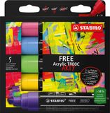 STABILO FREE Acrylic - Acryl Marker - T800C Seaside Set - Schuine Punt 4-10 mm - Etui Met 5 Kleuren
