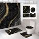 BEIFIVCL Luxe marmer douchegordijn set 4 stuks met douchegordijn, contourmat en badmat, douchegordijn met 12 haken voor badkamer decoratie (183 x 183 cm), zwart