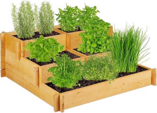 Relaxdays moestuinbak 3 etages - kruidenbak tuin - kweekbak hout - kruidenbak balkon