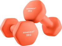 SONGMICS Set van 2 zeshoekige halters - 2x 3 kg - totaal 6 kg - neopreen coating - rood