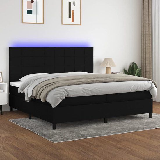 vidaXL Boxspring met matras en LED stof zwart 200x200 cm