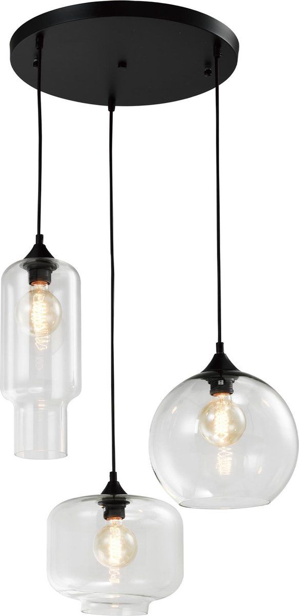 QUVIO Hanglamp retro - Zwart - Glas - E27 - 3 Lichtpunten