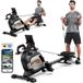 Pooboo appareil de musculation à rames magnétique capacité de charge de 360 LB, appareil d'aviron pliable avec combinaison d'entraînement de force, support de tablette et rembourrage de siège confortable