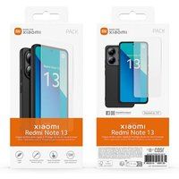 Made For Xiaomi Xiaomi Made For Xiaomi Semi-rigide back cover pack voor Xiaomi Redmi Note 13 4G Zwart + gehard glas screenprotector
