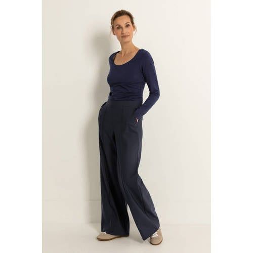 Claudia Sträter travelstof flared high waist flared broek donkerblauw