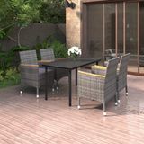 vidaXL 5-delige tuinset met kussens, van polyrotan met glazen tafelblad