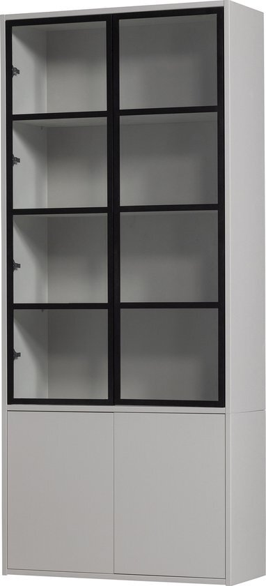 Vtwonen 4-Deurs Vitrinekast Basic - Grenen - Mist - 230x101x40