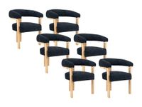 Vente-unique Set van 6 stoelen met armleuningen van boucléstof en heveahout - Zwart en naturel - LIVELIA